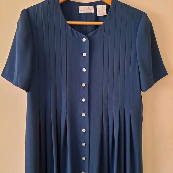 Liz Claiborne Vintage Dark Teal Polyester Pleated Midi Dress | Size 6 - Picture 4 of 11